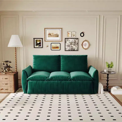 Canapé-lit convertible en velours beige/noir/vert, futon 2 places avec lit gigogne