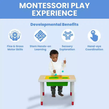 Table d'activité et sensorielle 2-en-1 pour enfant en bois naturel, 1 place