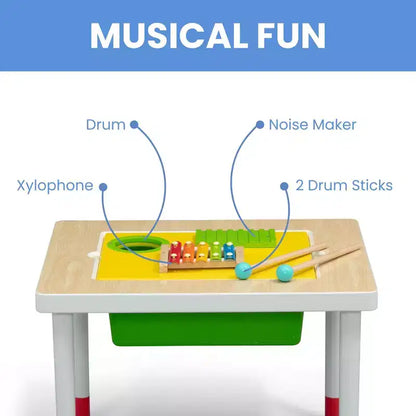 Table d'activité et sensorielle 2-en-1 pour enfant en bois naturel, 1 place