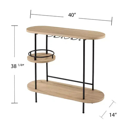 Chariot de bar à vin à 3 niveaux noir et naturel avec porte-verres, assemblage par 1 personne