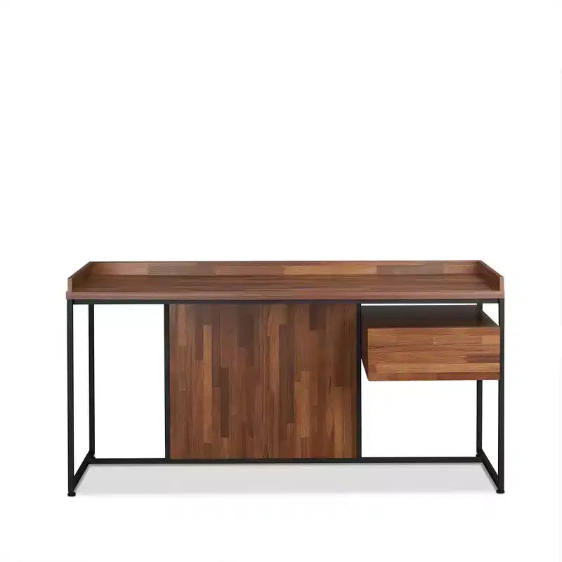 Bureau de 157 cm en Noyer et Noir pour 1 personne, avec tiroir de rangement