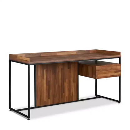 Bureau de 157 cm en Noyer et Noir pour 1 personne, avec tiroir de rangement