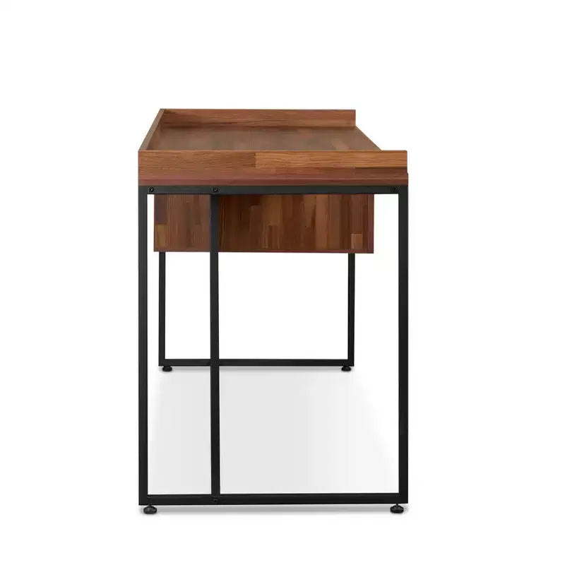 Bureau de 157 cm en Noyer et Noir pour 1 personne, avec tiroir de rangement