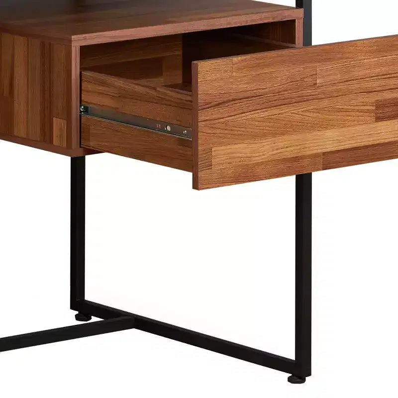 Bureau de 157 cm en Noyer et Noir pour 1 personne, avec tiroir de rangement