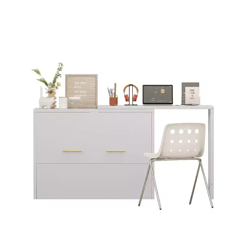 Lit escamotable double blanc Murphy avec bureau et commode, 1 personne