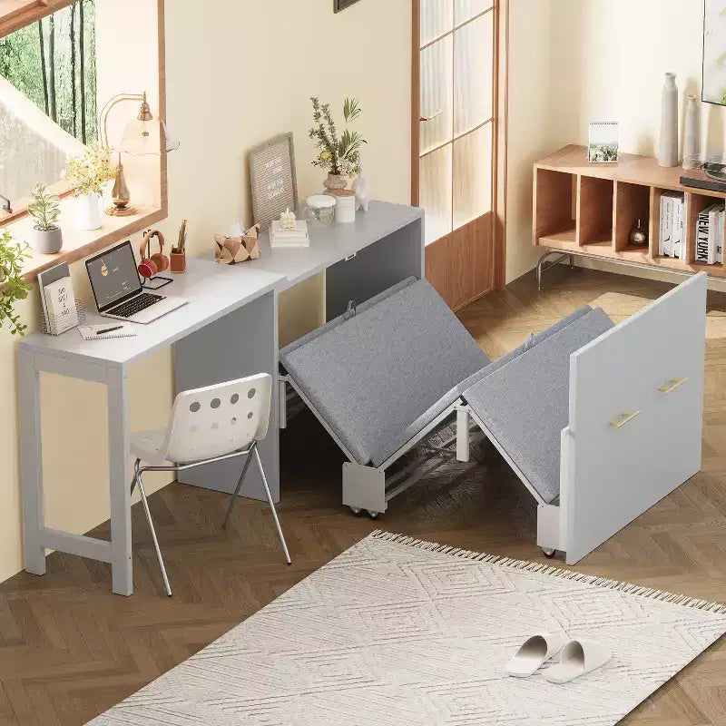 Lit escamotable double blanc Murphy avec bureau et commode, 1 personne