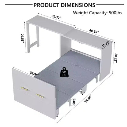 Lit escamotable double blanc Murphy avec bureau et commode, 1 personne