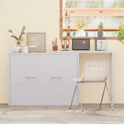 Lit escamotable double blanc Murphy avec bureau et commode, 1 personne