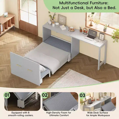 Lit escamotable double blanc Murphy avec bureau et commode, 1 personne